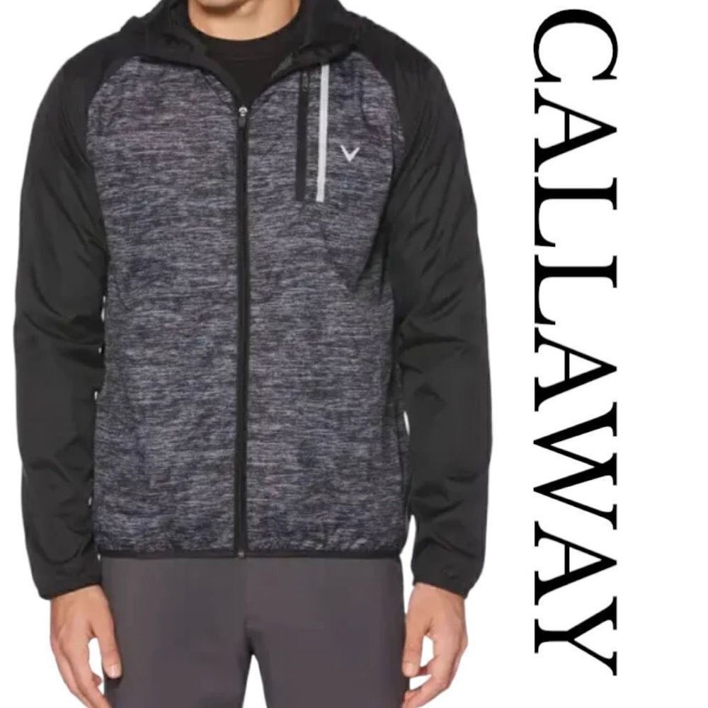 Callaway Golf Lightweight Windbreaker Jacket Hood Zip Up Gray Black Men's M $110